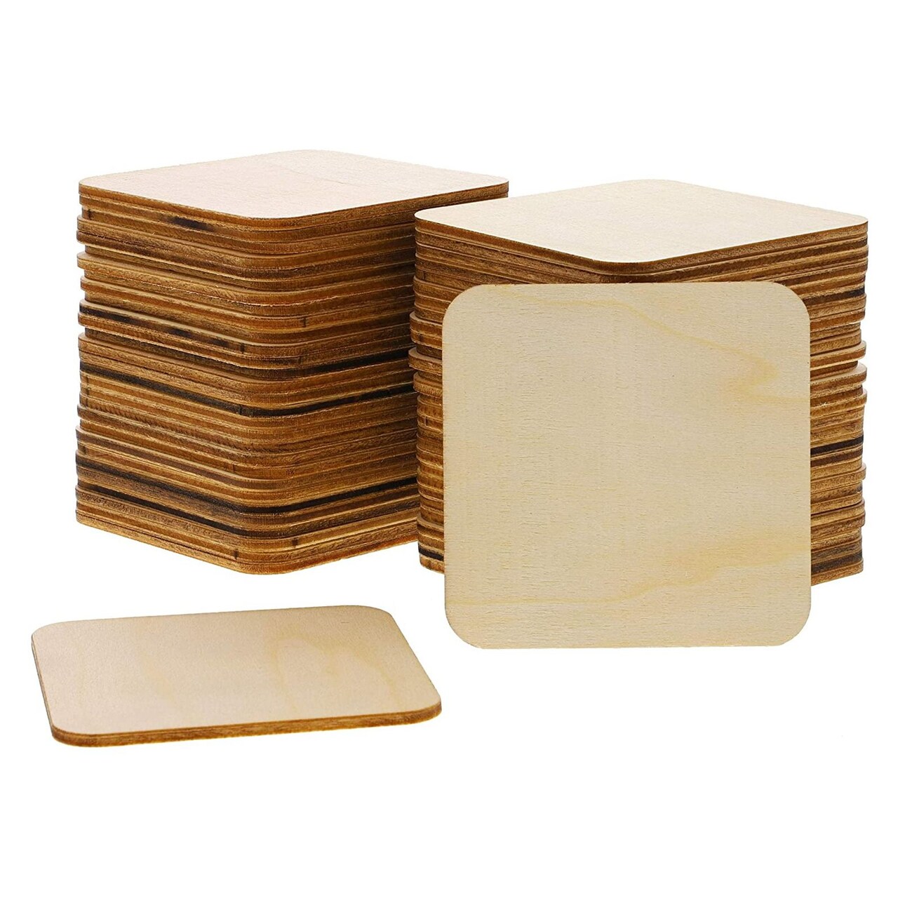 60 Pack Unfinished Rounded Wooden Squares for Crafts, DIY Projects, Wooden Cutout Tile (3 in)
